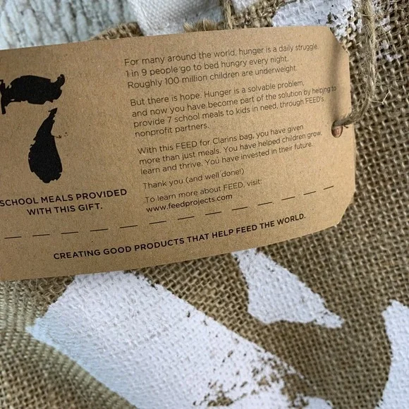 Clarins Burlap Canvas Tote Bag 7 FEED The Children Of The World 15X18X6" Shopper - Picture 10 of 15